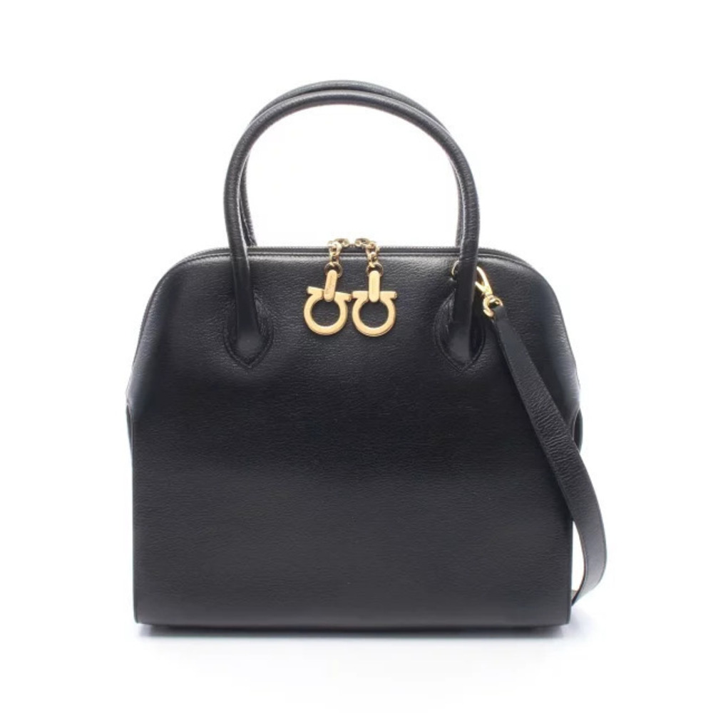 Salvatore Ferragamo Gancini Leather Shoulder Bag Black